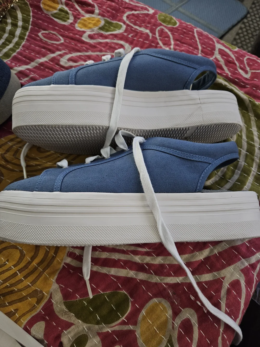 Blue Canvas Sling Back Sneakers - White Laces